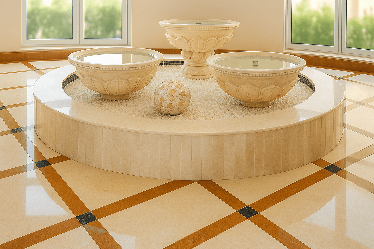 Bespoke Indoor Fountain in Honed Beige Marble